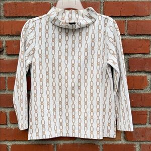 Ann Taylor Beige and White Chain Print Mock Neck
